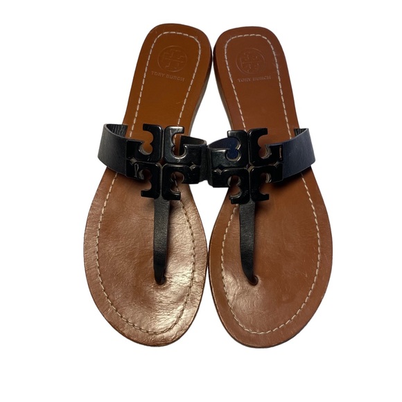 Tory Burch Black Leather Moore Flat Thong Sandal in Size 9 - Picture 3 of 9